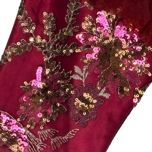 Christmas Holiday Stocking Victorian Inspired Satin Velvet Sequined Floral - Picture 3 of 9